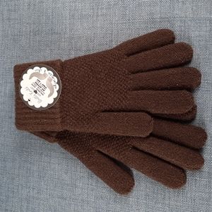 Knit Gloves Cashmere Feel Interior Brown  Lurex Thread Everyday Outerwear Warm